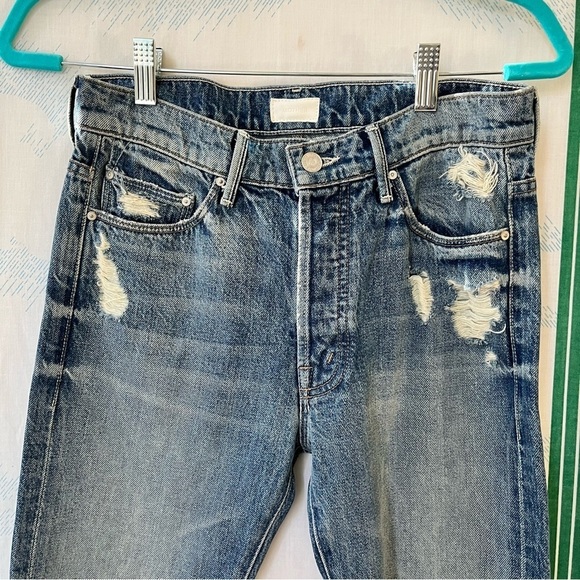 MOTHER the vagabond crop in hijacking the runway rigid denim jeans distressed - Picture 2 of 9